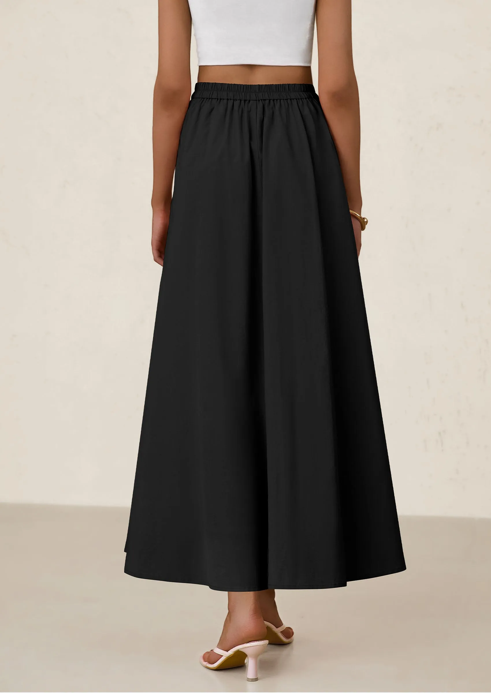 Ruffle High Waisted Casual Long Flowy Maxi Skirts with Pockets