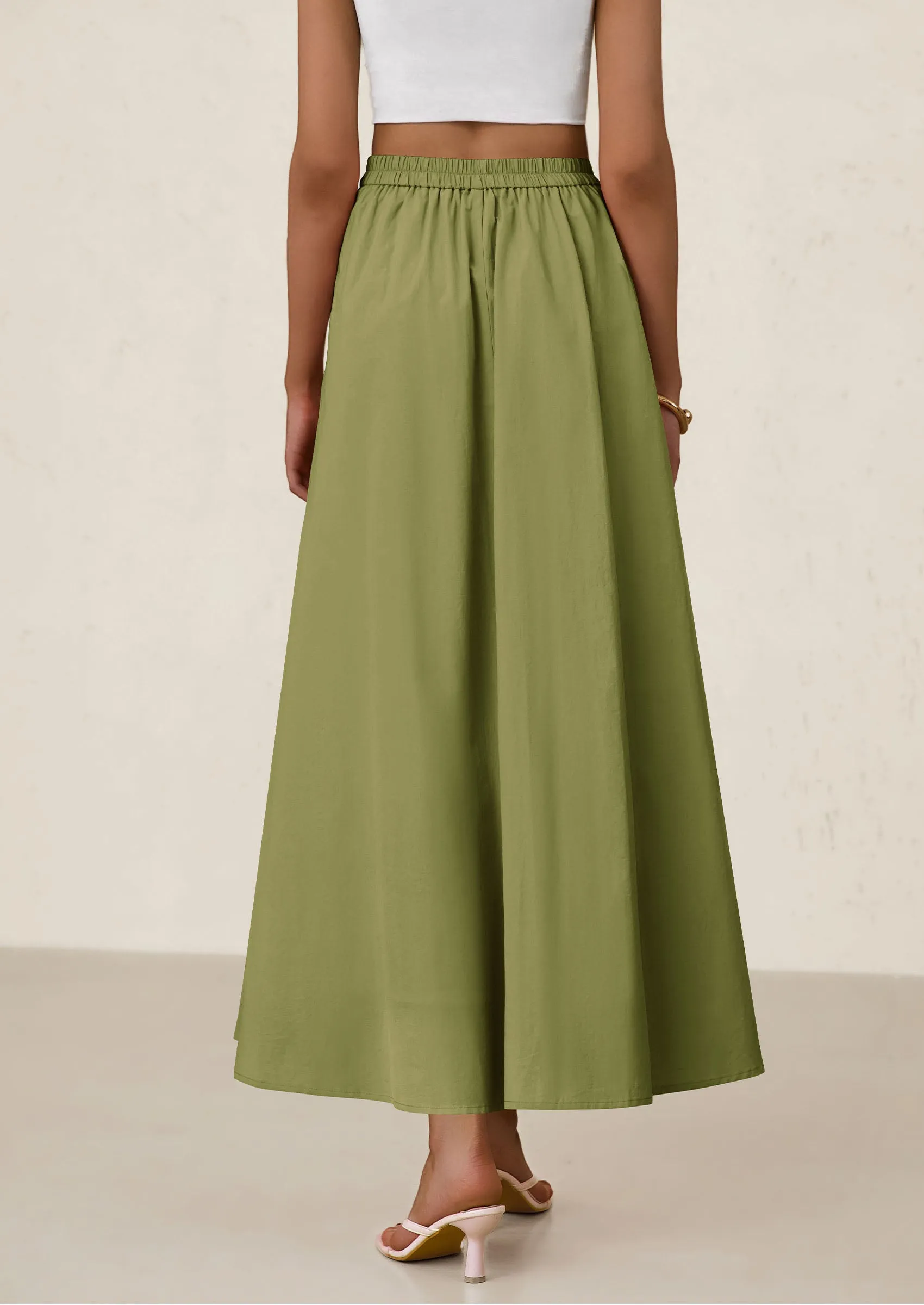Ruffle High Waisted Casual Long Flowy Maxi Skirts with Pockets