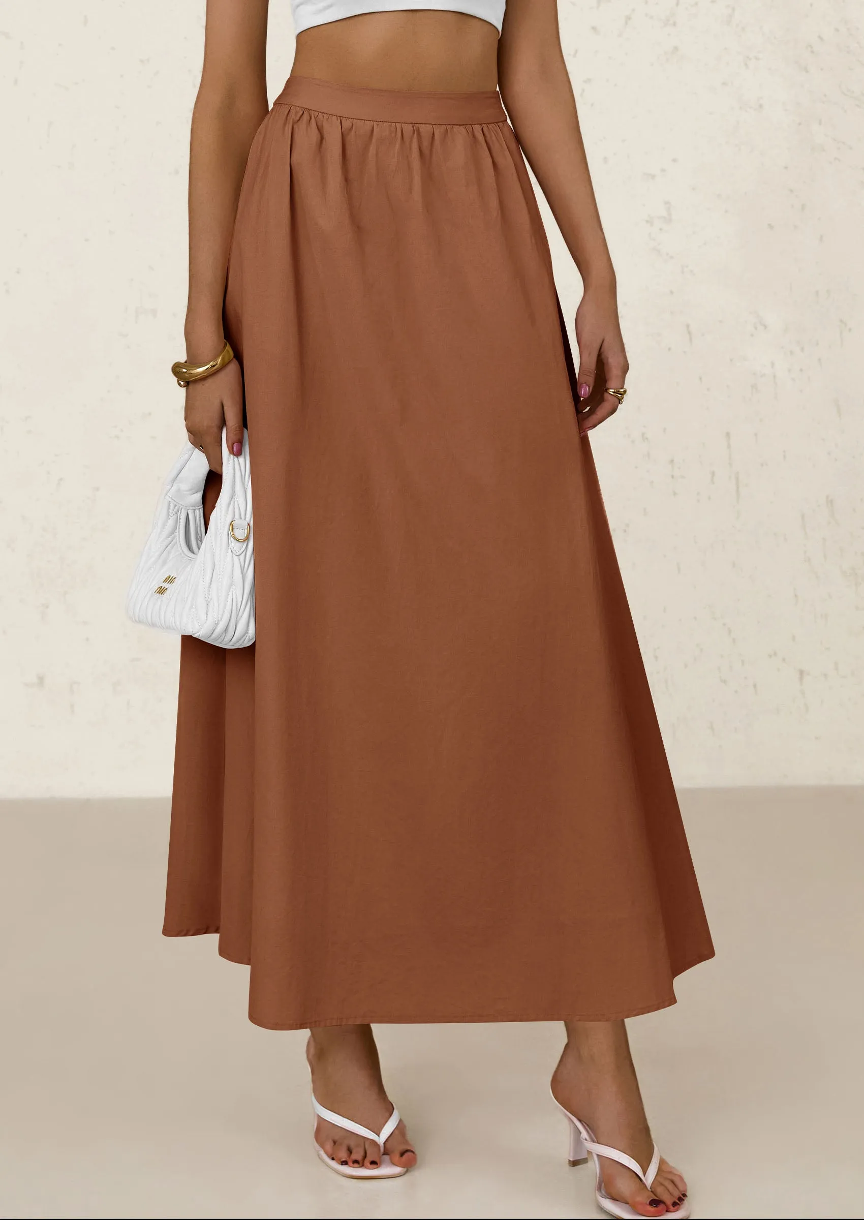 Ruffle High Waisted Casual Long Flowy Maxi Skirts with Pockets