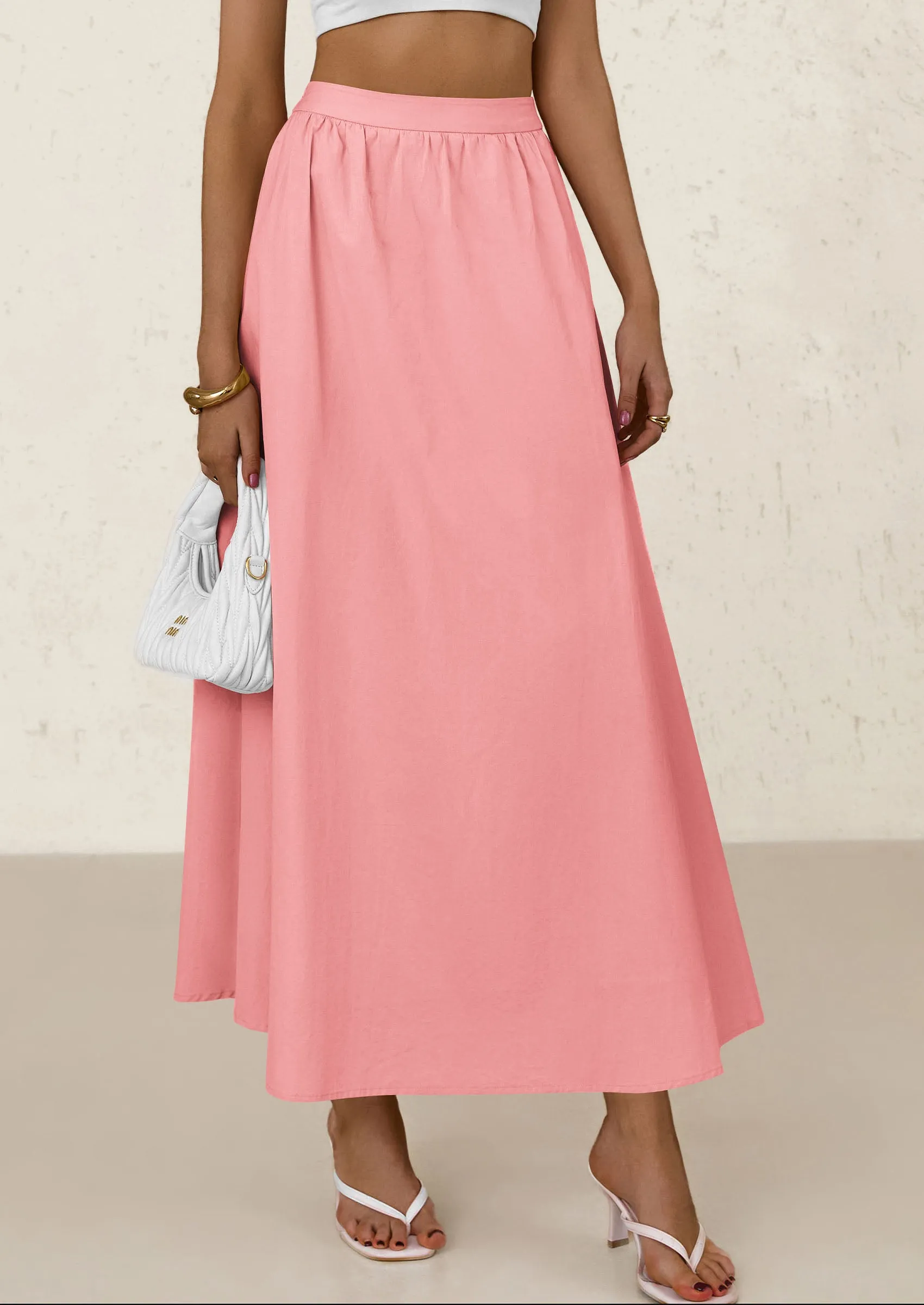 Ruffle High Waisted Casual Long Flowy Maxi Skirts with Pockets