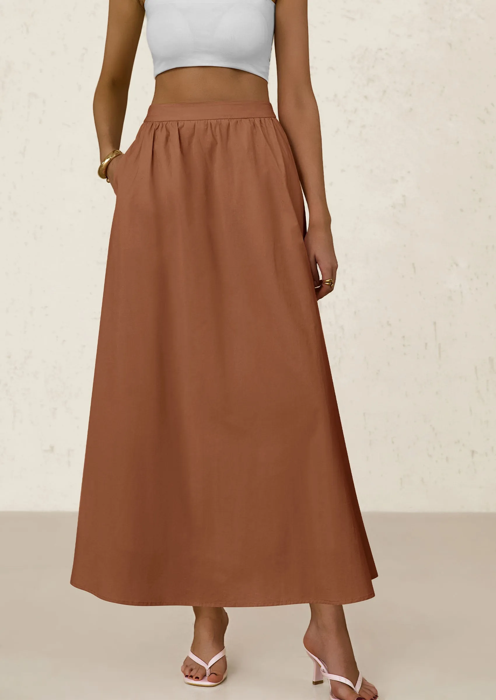 Ruffle High Waisted Casual Long Flowy Maxi Skirts with Pockets