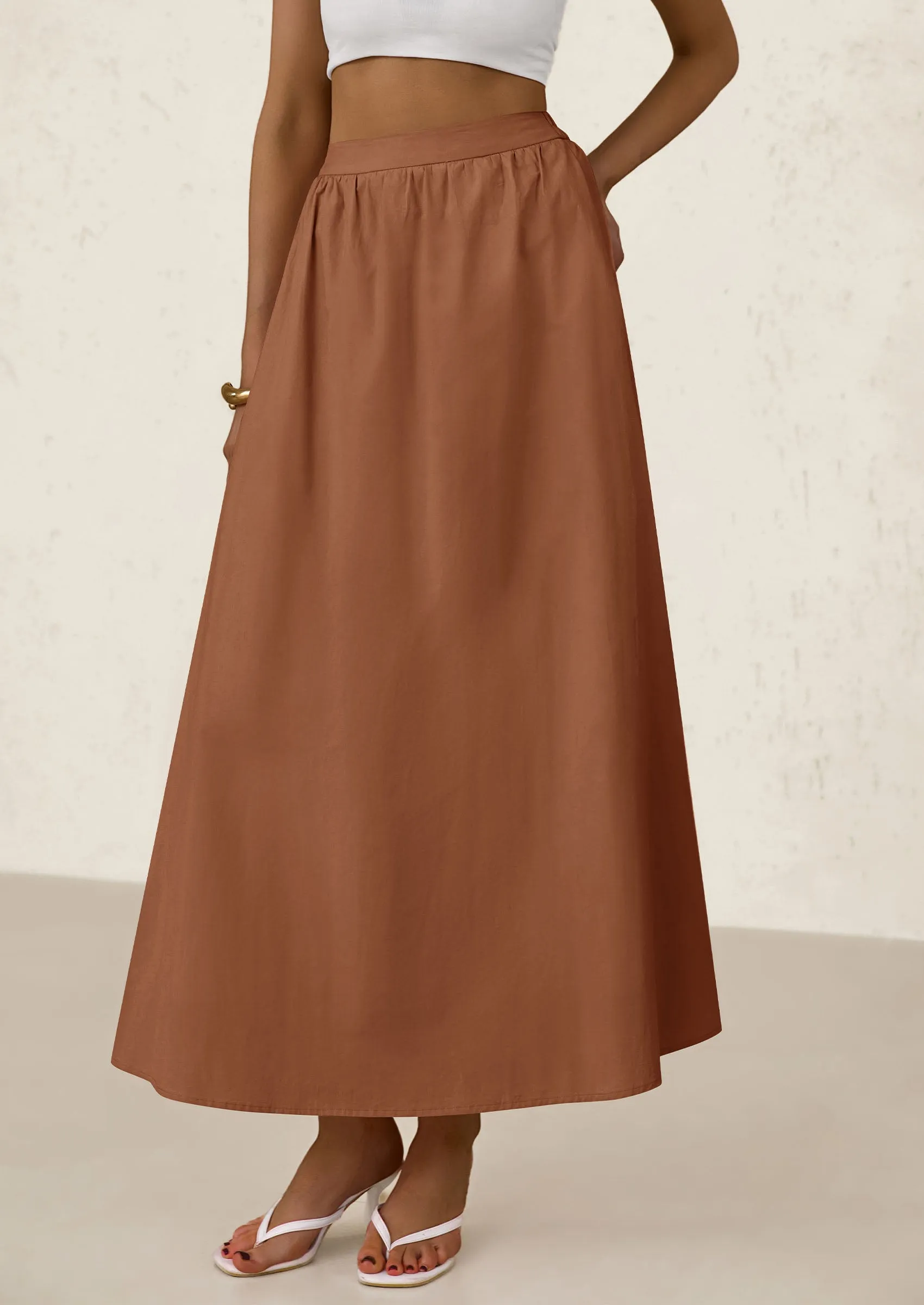 Ruffle High Waisted Casual Long Flowy Maxi Skirts with Pockets