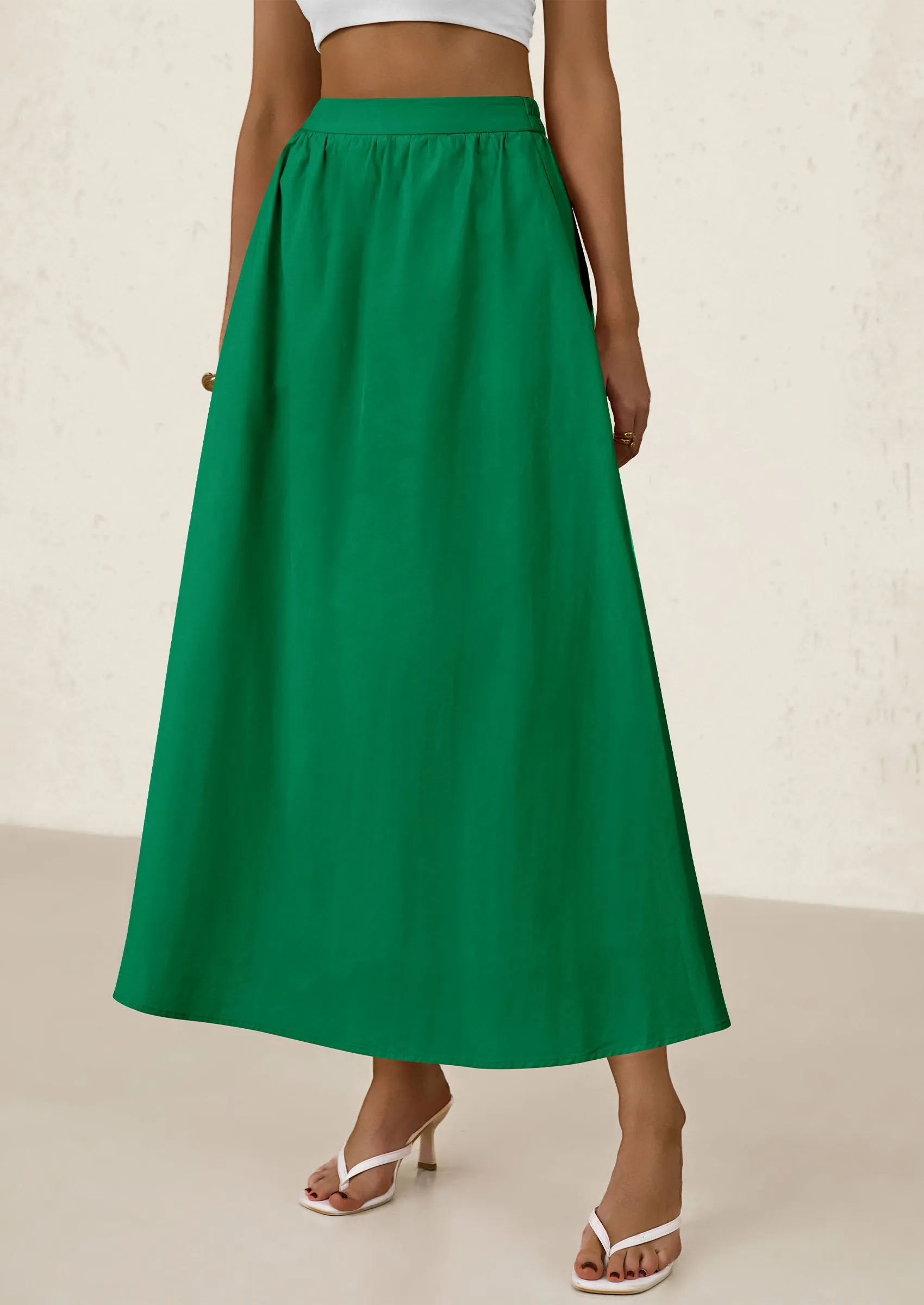 Ruffle High Waisted Casual Long Flowy Maxi Skirts with Pockets