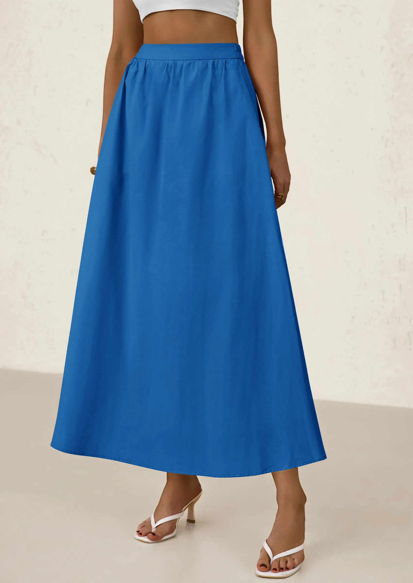 Ruffle High Waisted Casual Long Flowy Maxi Skirts with Pockets