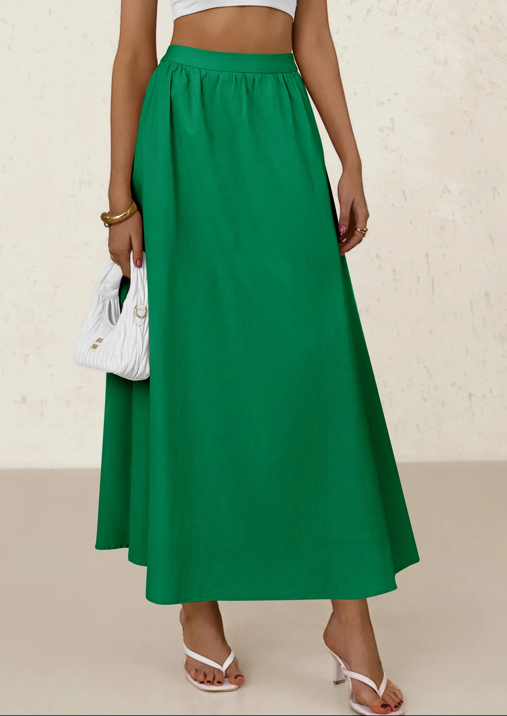 Ruffle High Waisted Casual Long Flowy Maxi Skirts with Pockets