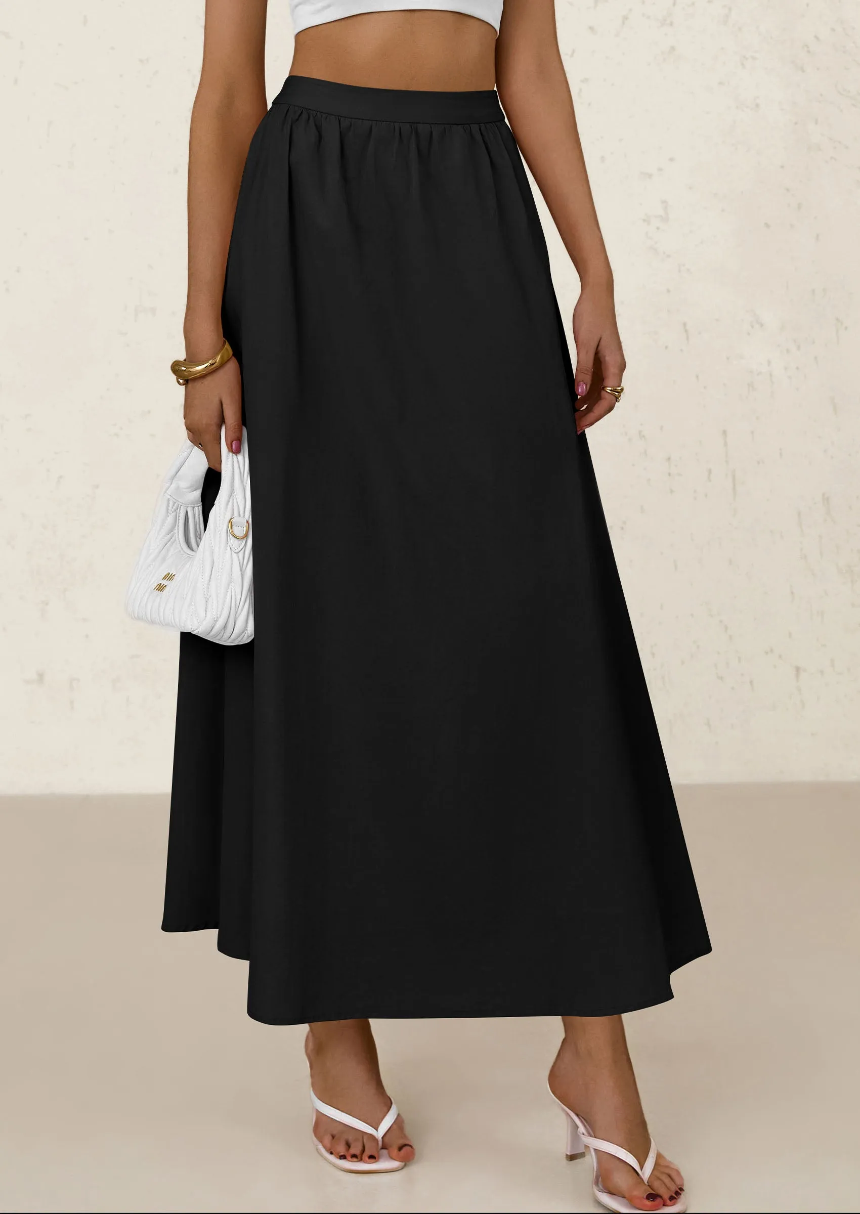 Ruffle High Waisted Casual Long Flowy Maxi Skirts with Pockets