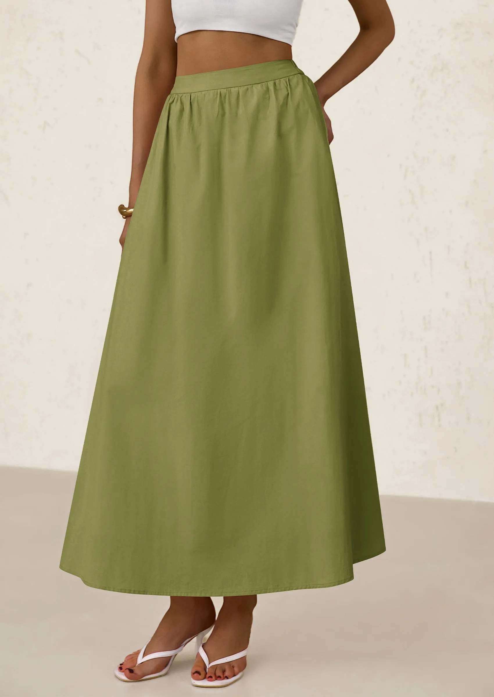 Ruffle High Waisted Casual Long Flowy Maxi Skirts with Pockets