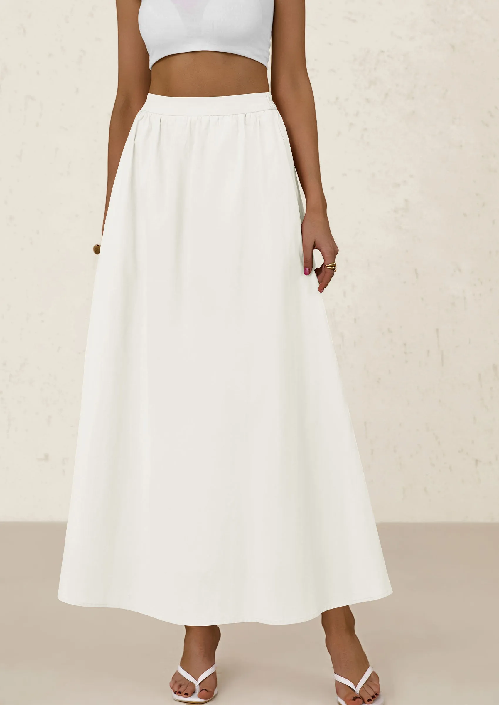 Ruffle High Waisted Casual Long Flowy Maxi Skirts with Pockets