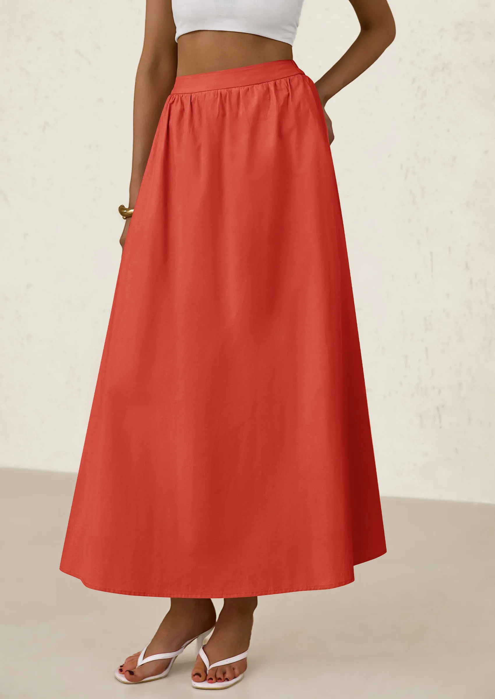 Ruffle High Waisted Casual Long Flowy Maxi Skirts with Pockets
