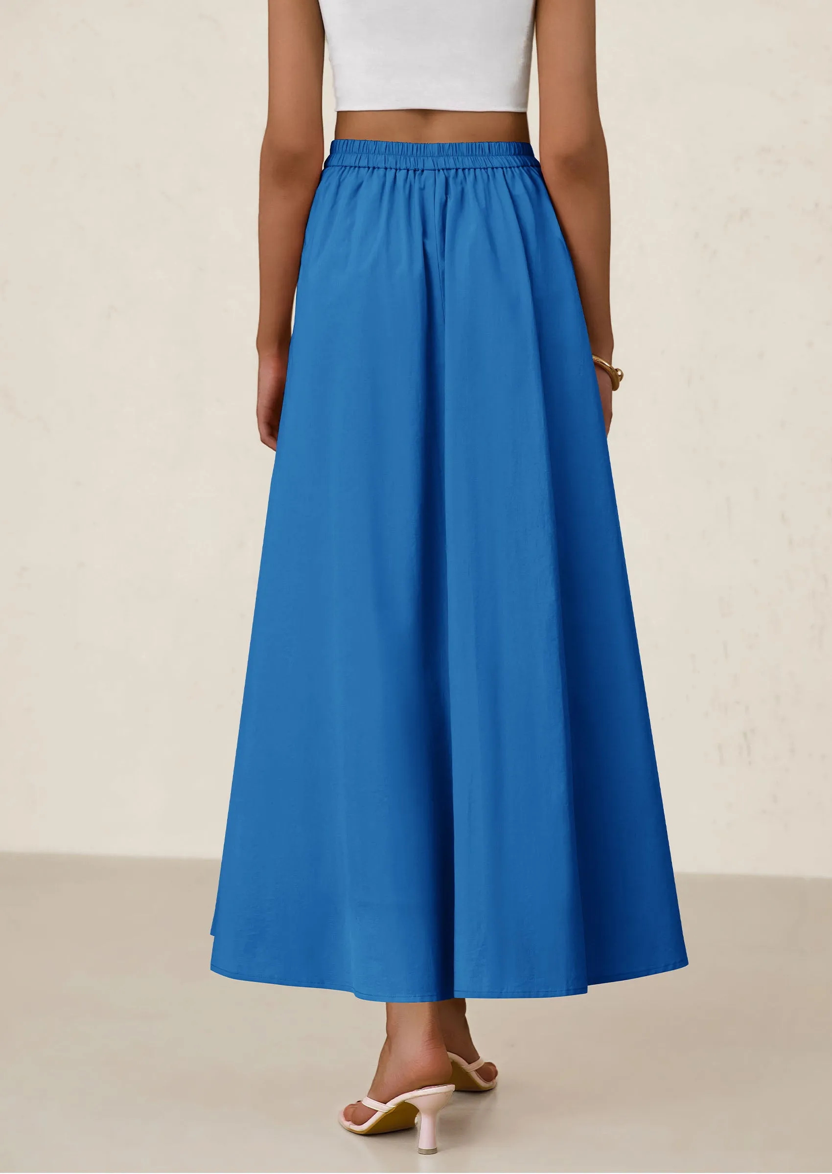 Ruffle High Waisted Casual Long Flowy Maxi Skirts with Pockets