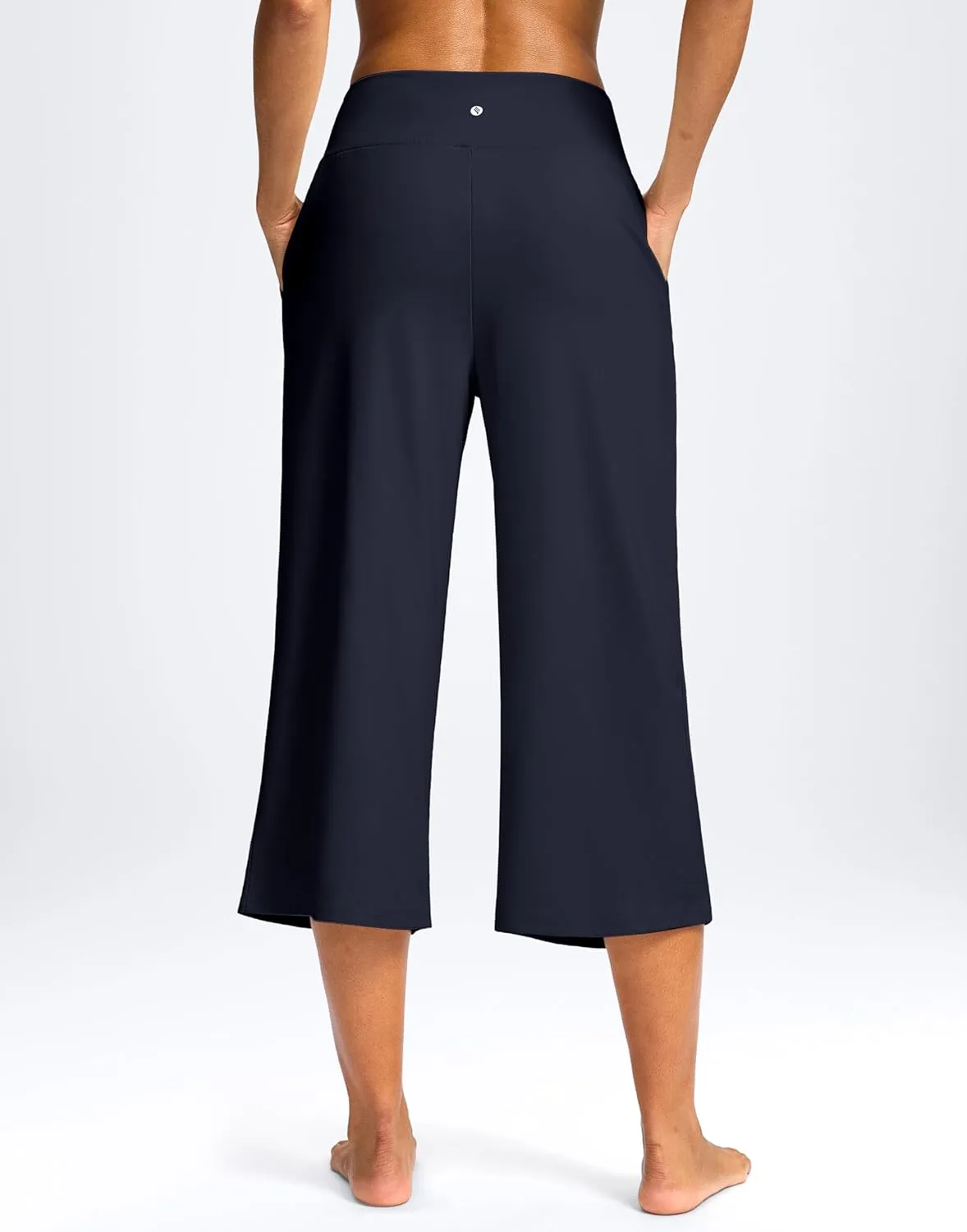 SANTINY Capri Pants for Women Wide Leg Yoga Casual Cropped Pants with Pockets Loose Tummy Control High Waist Capris