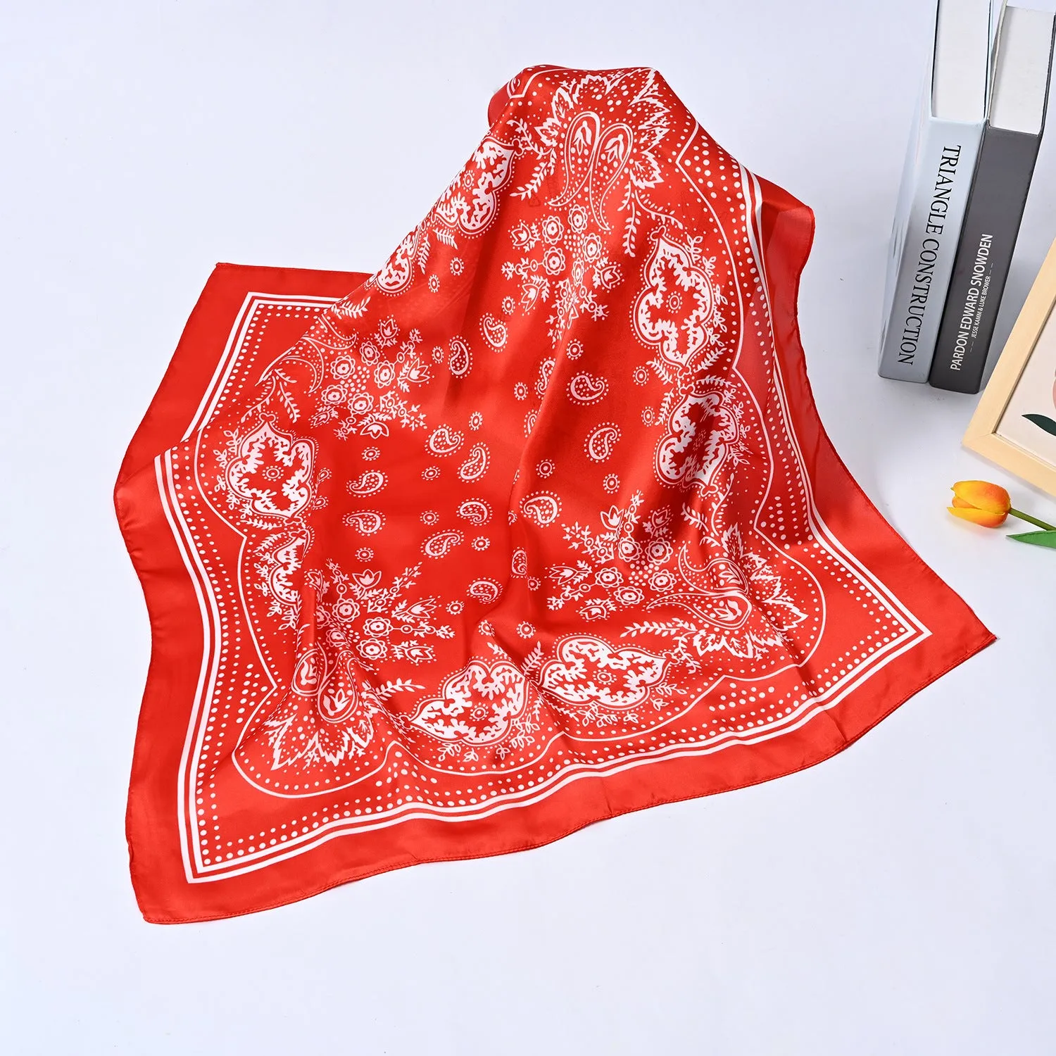 Silky Satin Fashion Cashew Flower Print Bandana Scarf for Women, 70*70cm