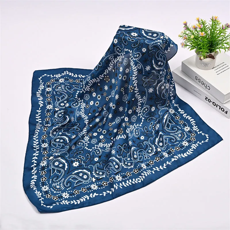 Silky Satin Fashion Cashew Flower Print Bandana Scarf for Women, 70*70cm