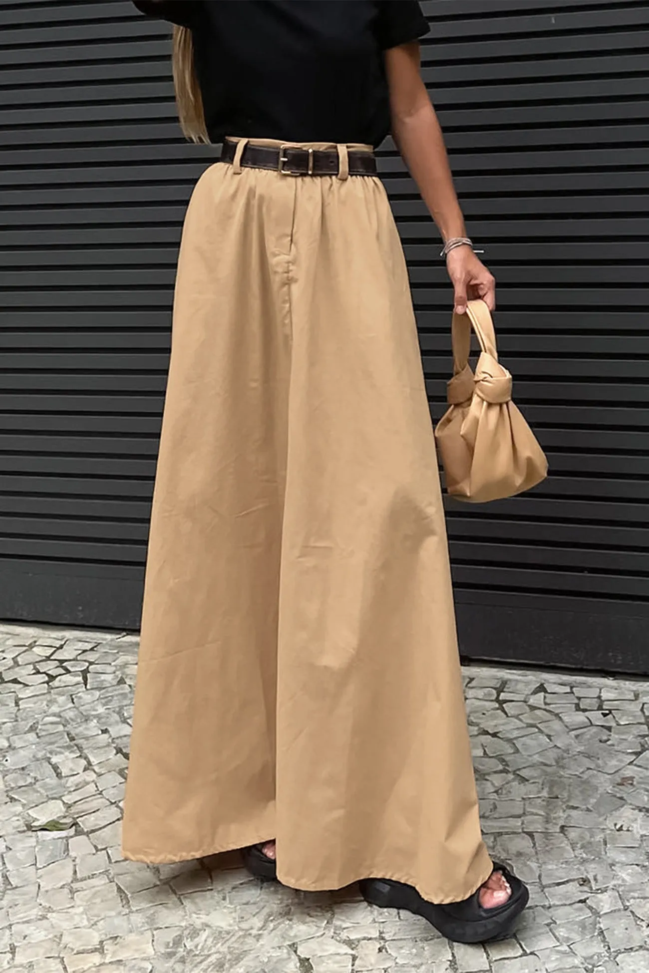TastyHottie - Solid Color High Waist A-Line Maxi Skirt