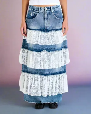 The Ragged Priest Babydoll Denim Maxi Skirt