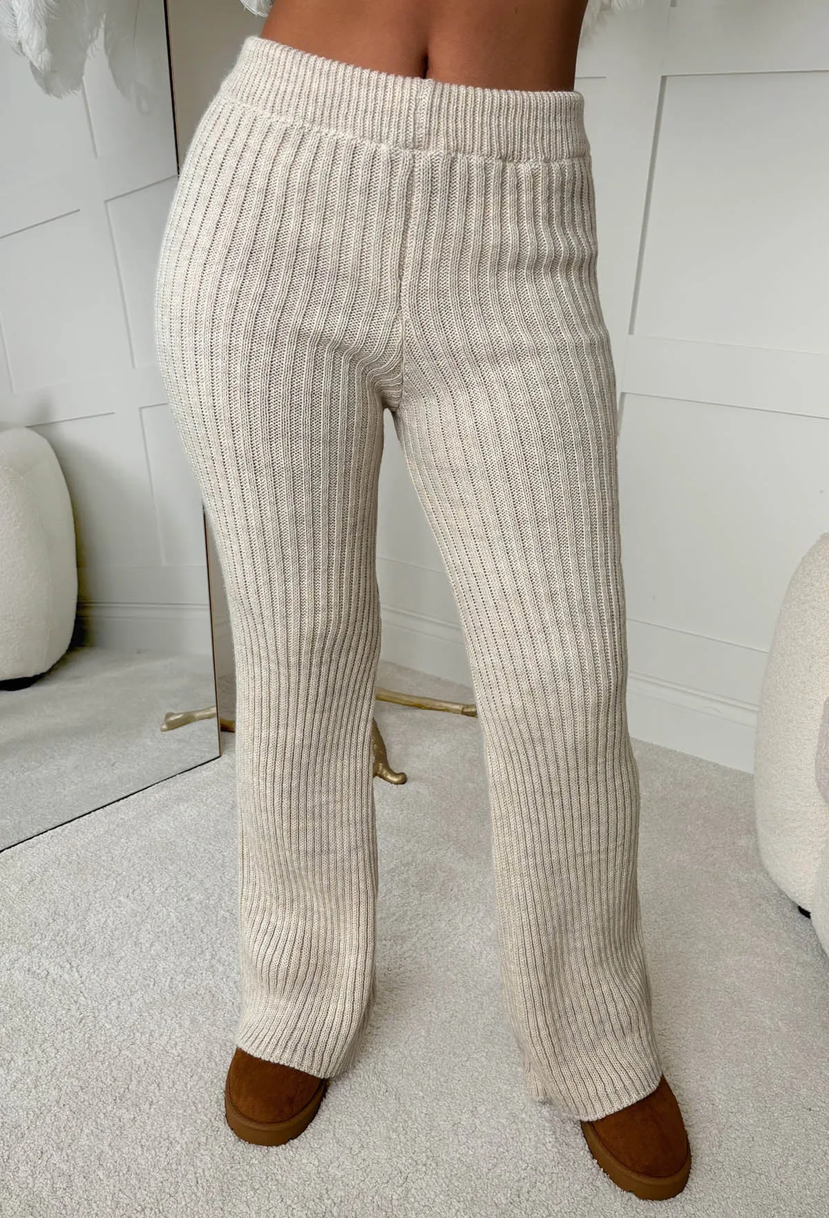 True Devotion Cream Knitted Straight Leg Trousers