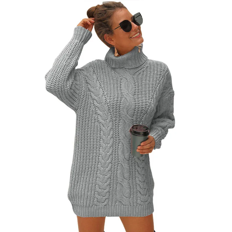 Turtleneck Chunky Cable Knitted Long Sweater