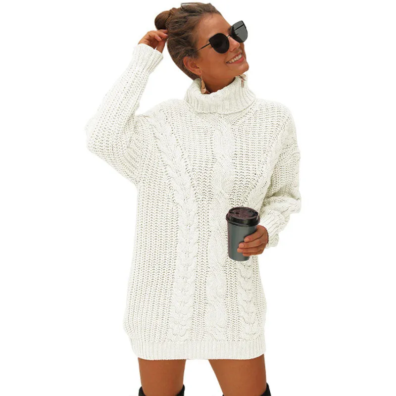 Turtleneck Chunky Cable Knitted Long Sweater