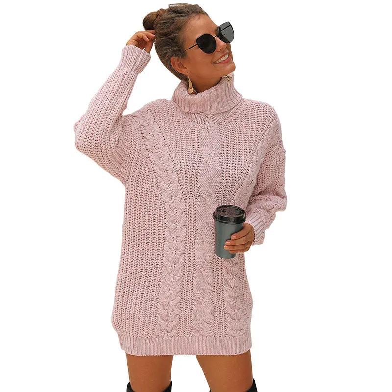 Turtleneck Chunky Cable Knitted Long Sweater