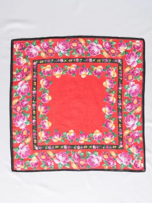 Vintage Cotton Floral Print Border Red Scarf