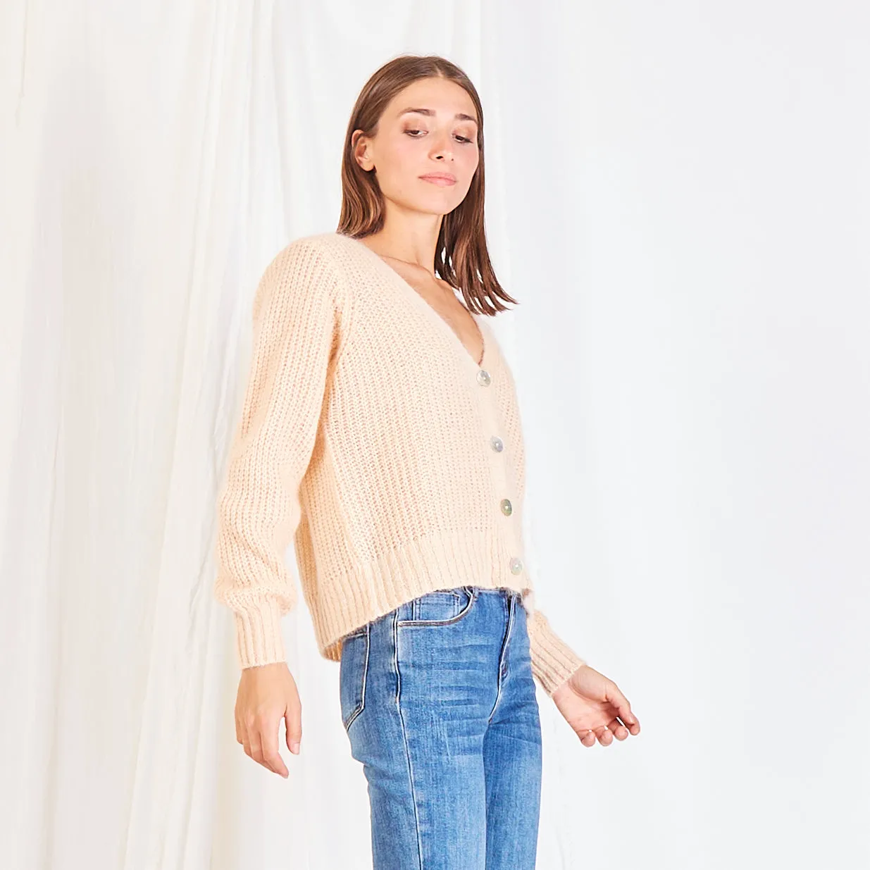 Wholesale chunky mohair-knit cardigan