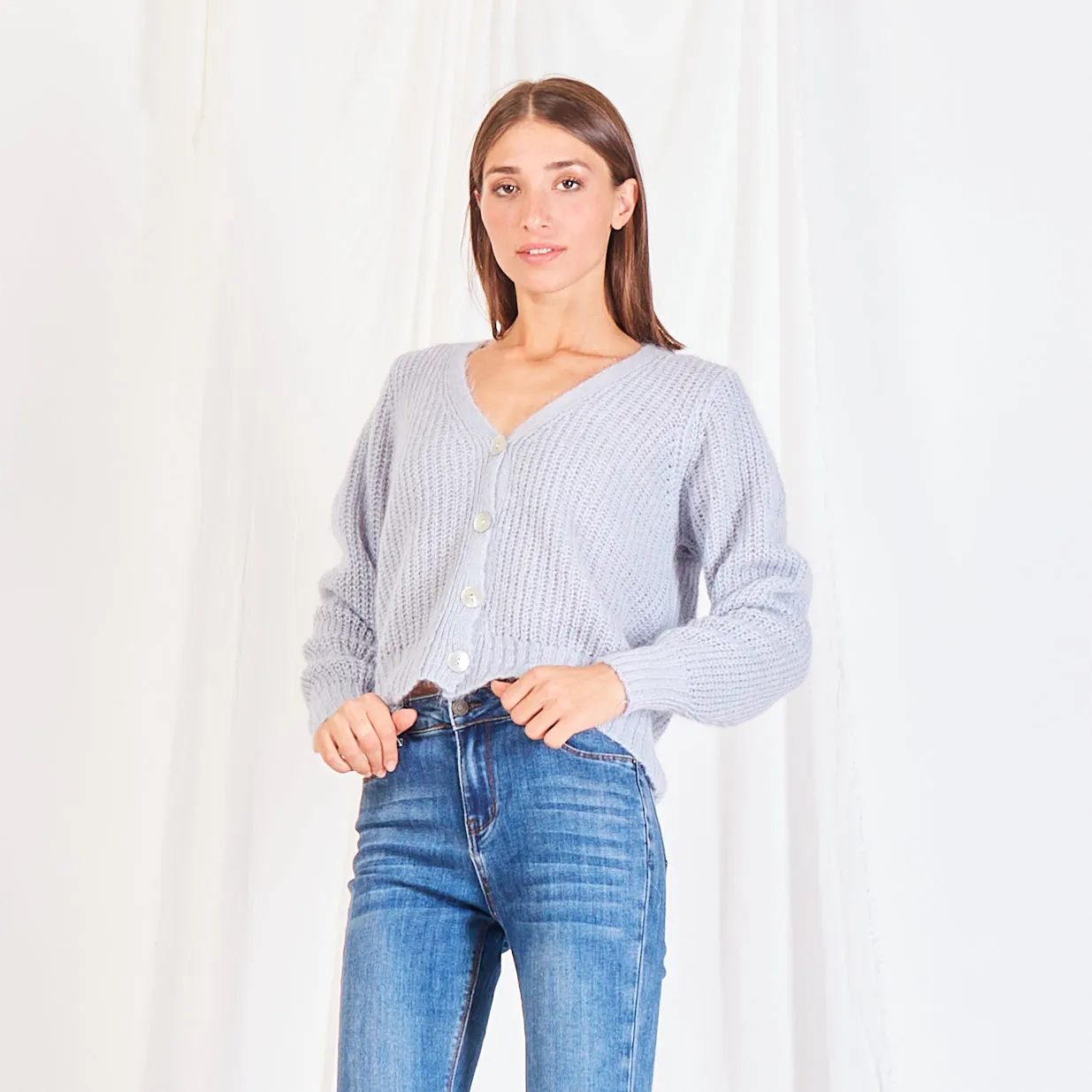Wholesale chunky mohair-knit cardigan