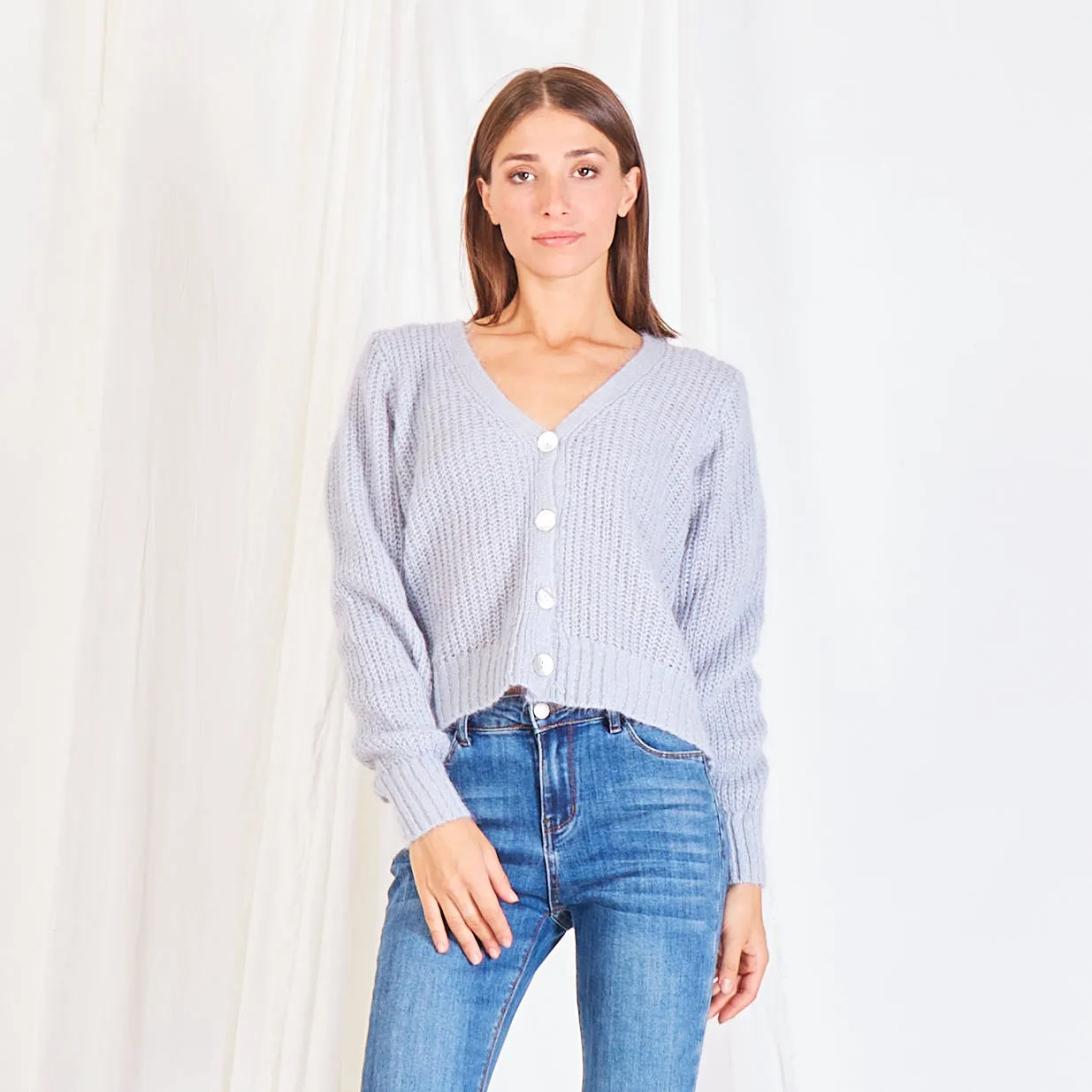 Wholesale chunky mohair-knit cardigan