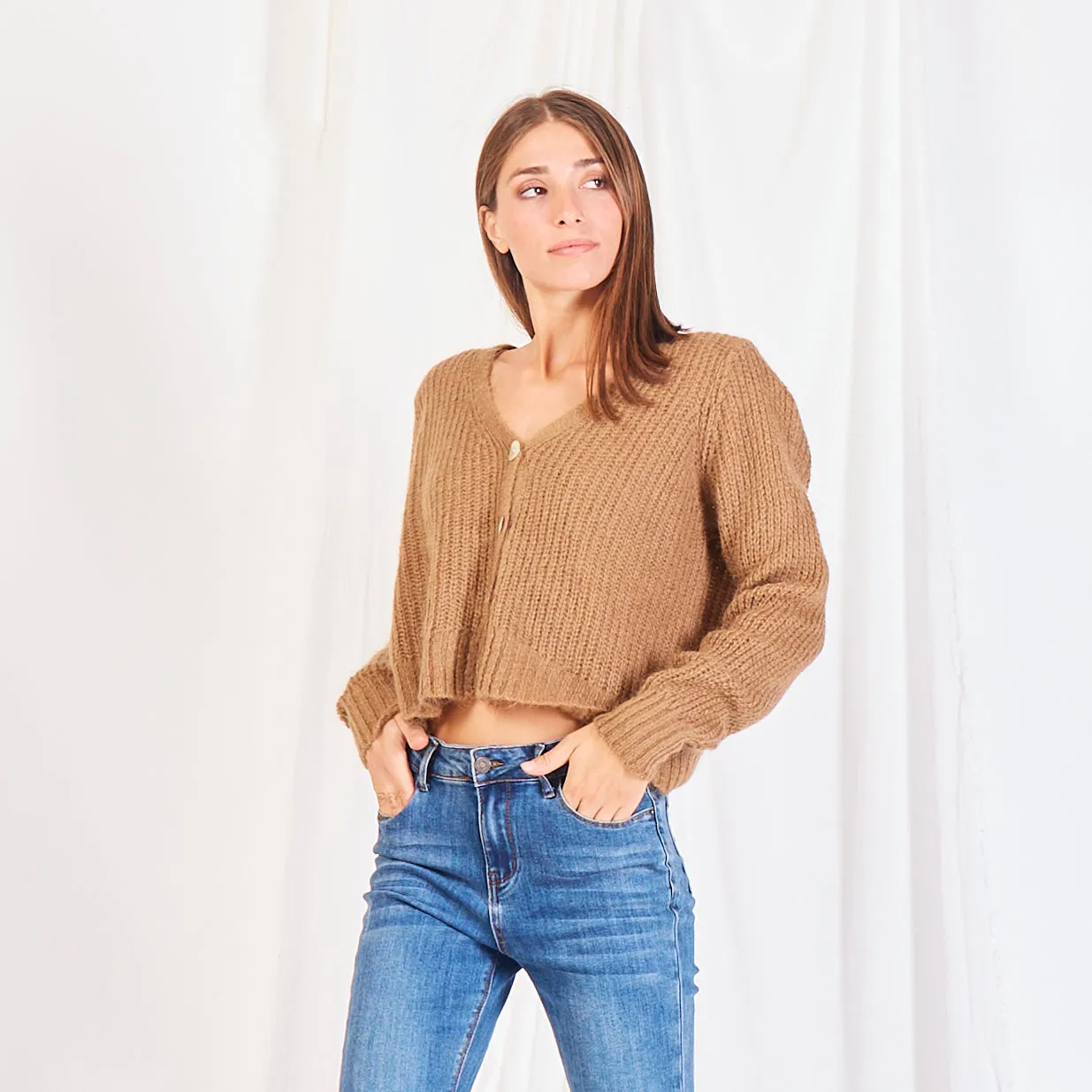 Wholesale chunky mohair-knit cardigan