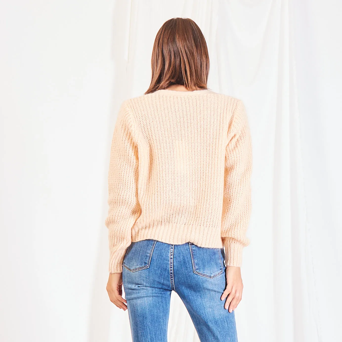 Wholesale chunky mohair-knit cardigan