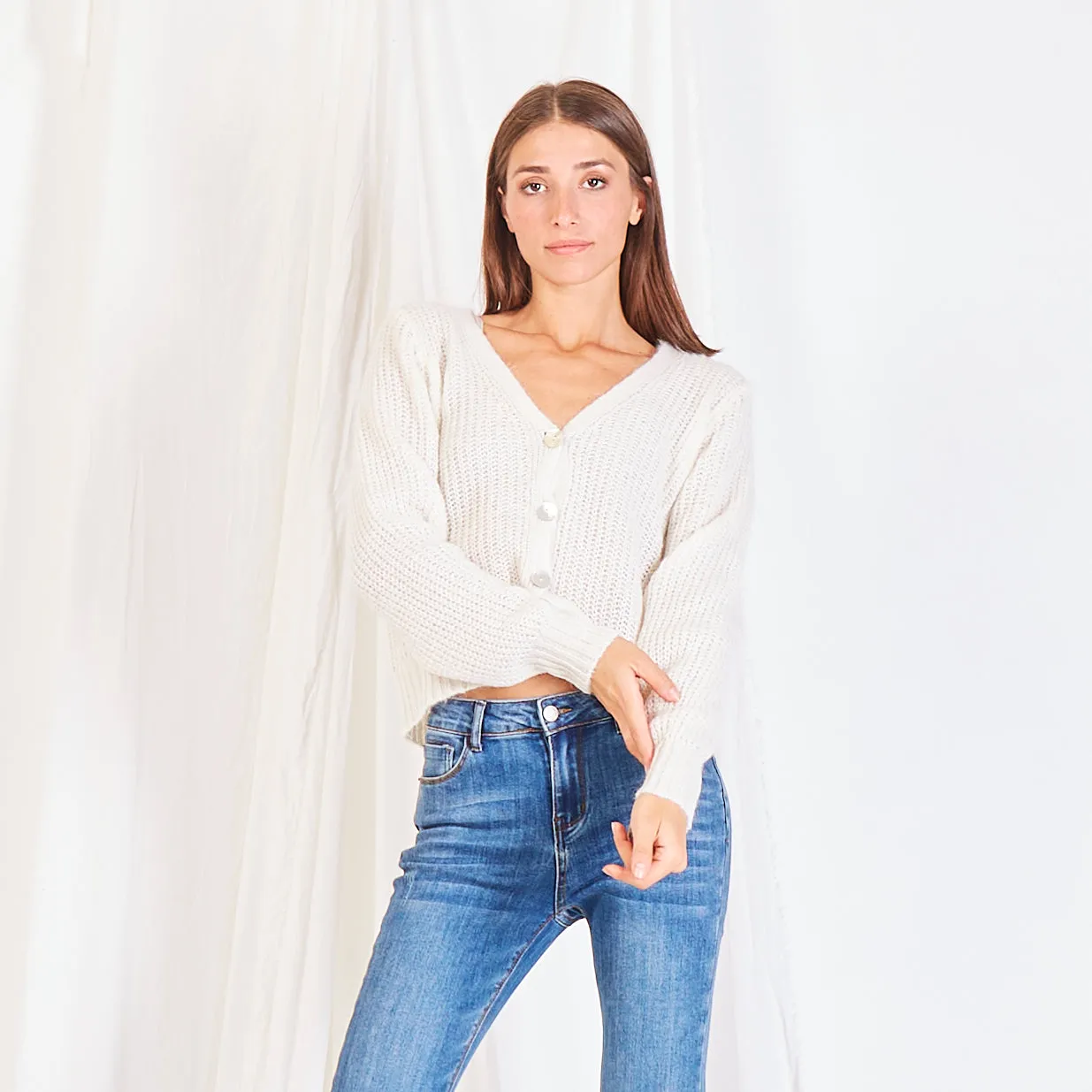 Wholesale chunky mohair-knit cardigan