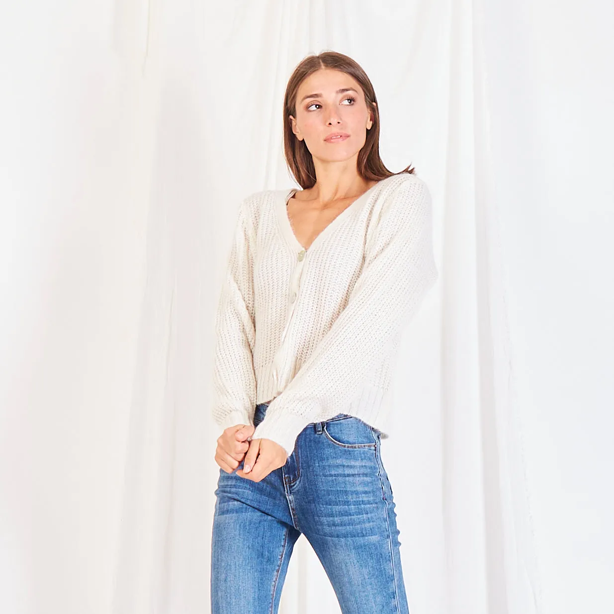 Wholesale chunky mohair-knit cardigan