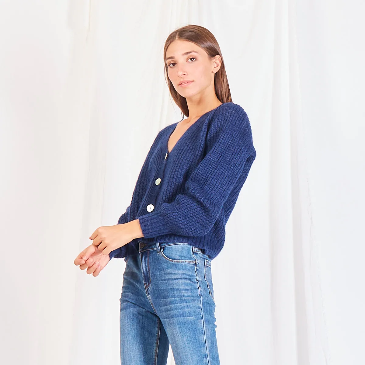 Wholesale chunky mohair-knit cardigan