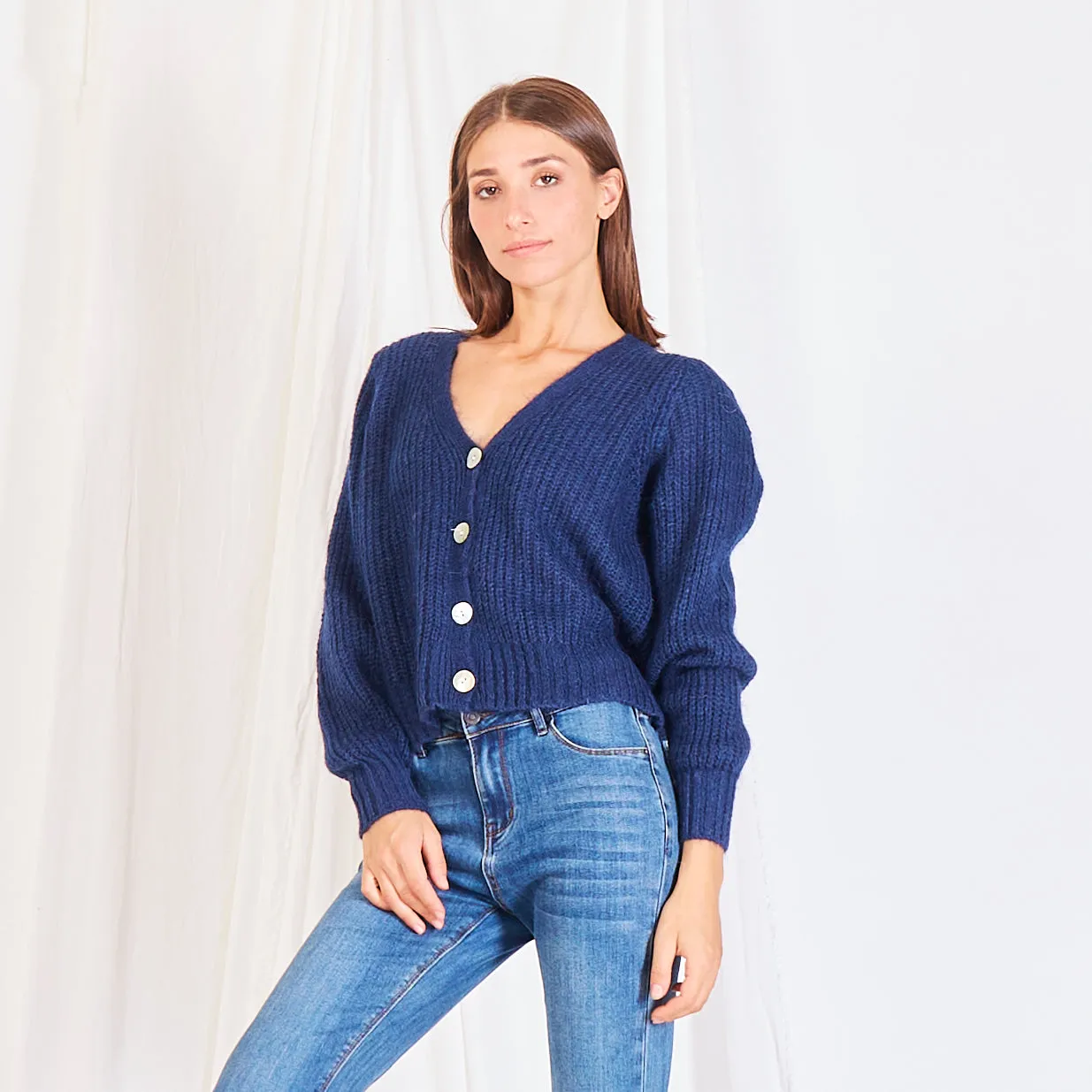 Wholesale chunky mohair-knit cardigan