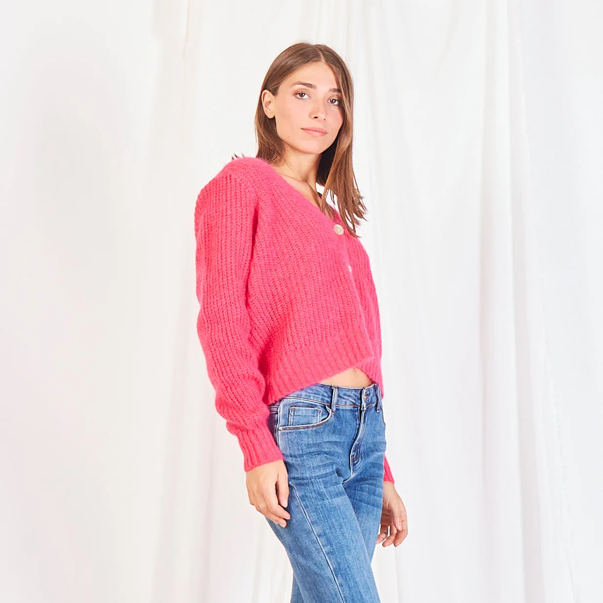 Wholesale chunky mohair-knit cardigan