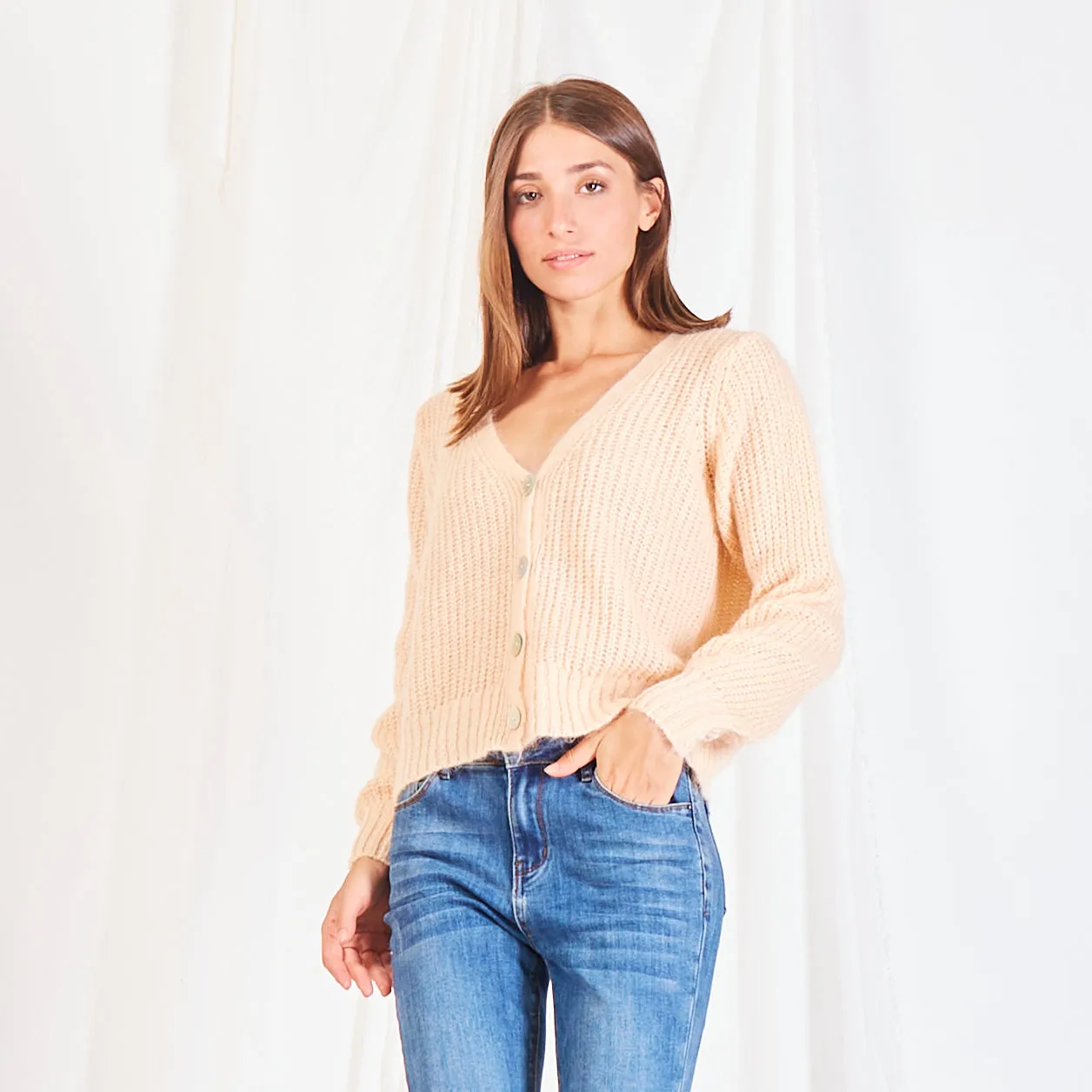 Wholesale chunky mohair-knit cardigan
