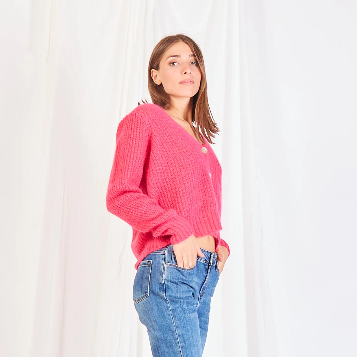 Wholesale chunky mohair-knit cardigan
