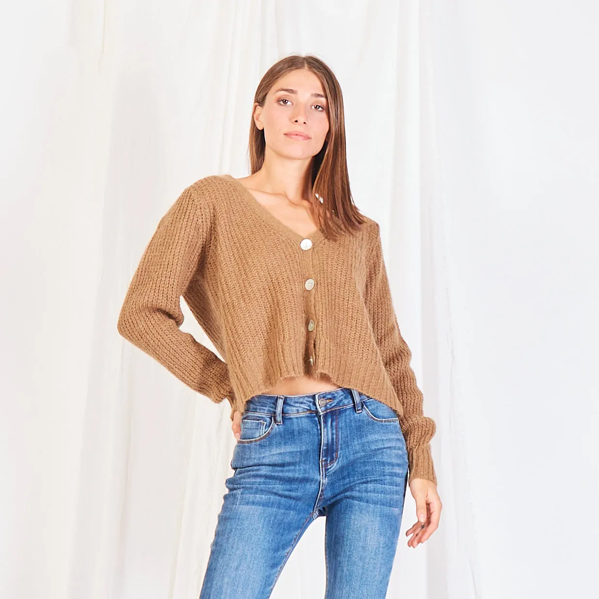 Wholesale chunky mohair-knit cardigan