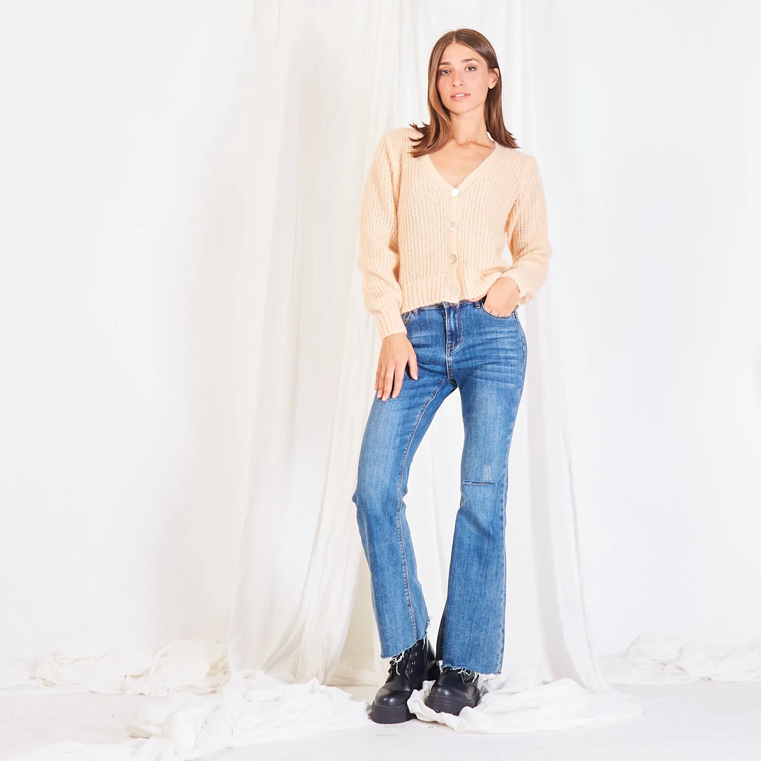 Wholesale chunky mohair-knit cardigan