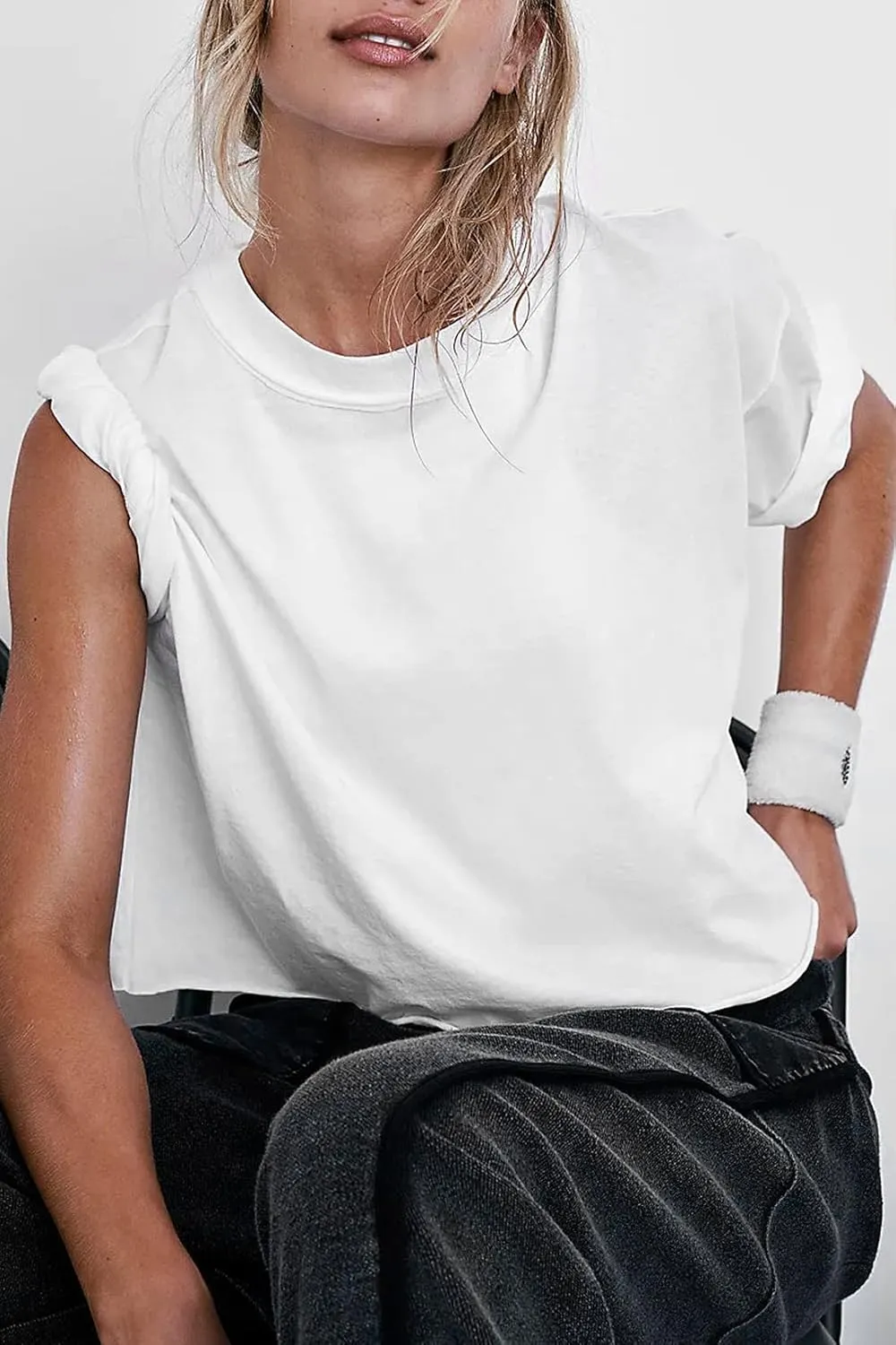 Women's Oversize Workout Crop Tops Casual Short Sleeve Drop Shoulder Boxy T-Shirts Roll Hem Basic Loose Yoga Running Tees