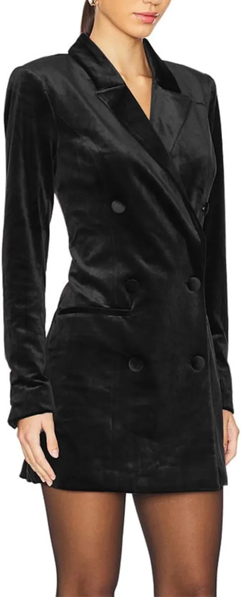 Women's Velvet Blazer Jacket Dress Casual Long Sleeve Notched Lapel Suit Skirt Business Tops Outerwear