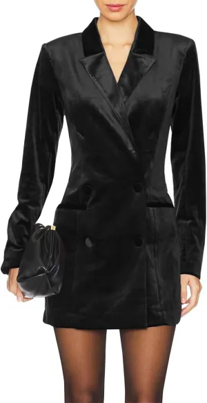 Women's Velvet Blazer Jacket Dress Casual Long Sleeve Notched Lapel Suit Skirt Business Tops Outerwear