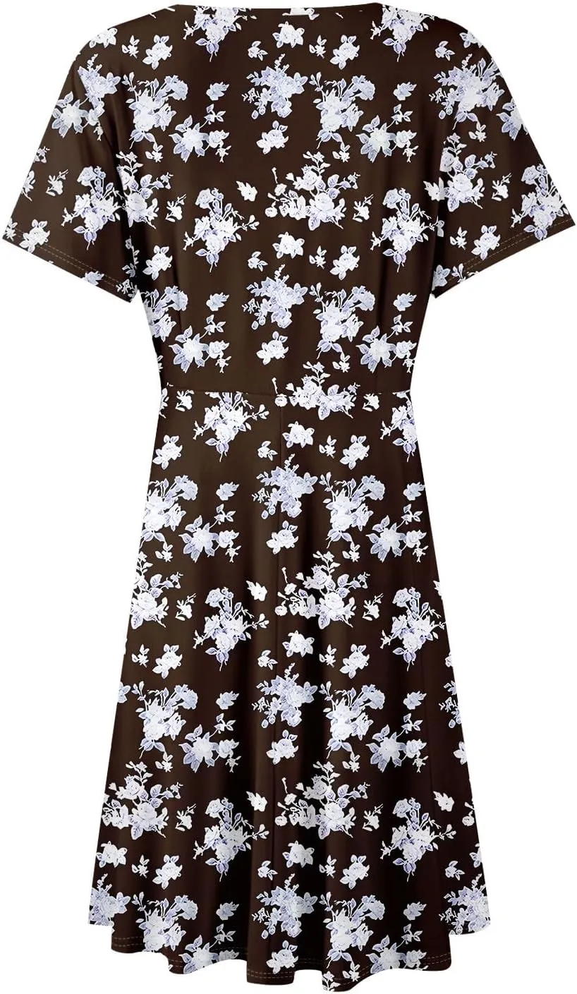 Wrap Dress for Women Cute Spring Floral Flowy Casual Midi Dresses Bohemian Simple Empire Waist Fit and Flare Dress