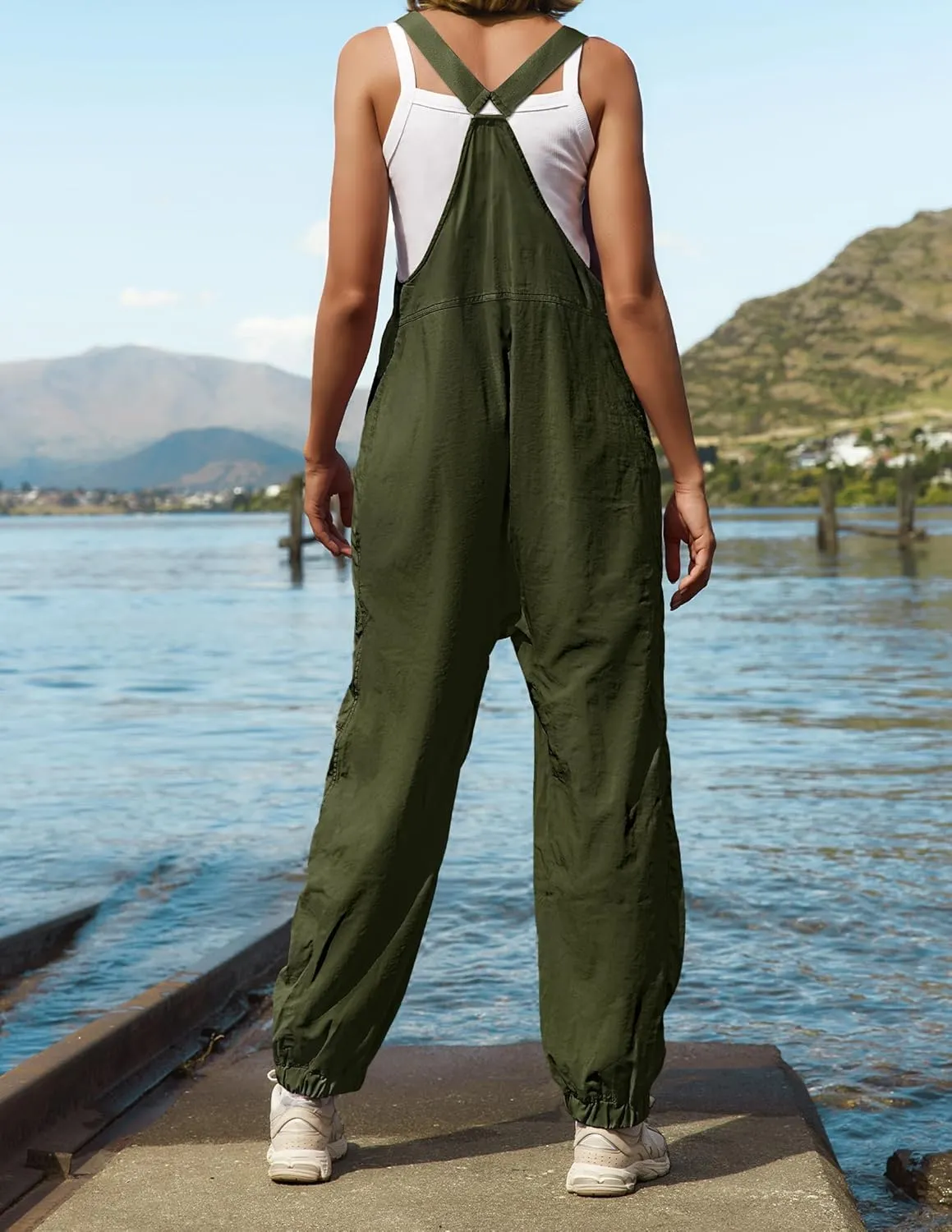 ZESICA Women's Sleeveless Overalls Jumpsuit Casual Loose Adjustable Straps Bib Long Pant Jumpsuits with Pockets