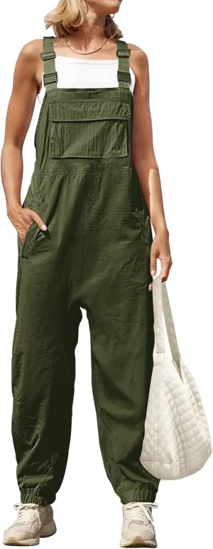 ZESICA Women's Sleeveless Overalls Jumpsuit Casual Loose Adjustable Straps Bib Long Pant Jumpsuits with Pockets