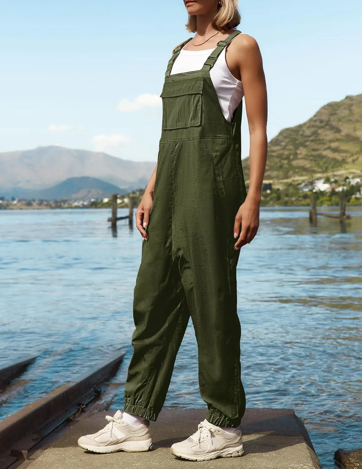 ZESICA Women's Sleeveless Overalls Jumpsuit Casual Loose Adjustable Straps Bib Long Pant Jumpsuits with Pockets